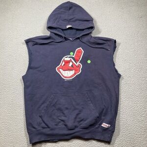Cleveland Indians Sleeveless Hoodie‎ Adult Large Blue Chief Wahoo 2016 STAINS